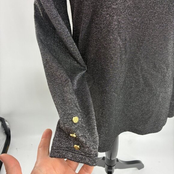 Liz Claiborne Women's Metallic Black Small Long Sleeve Blouse - Picture 2 of 6